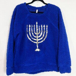 Xhilaration Fuzzy Hanukkah Sequin‎ Menorah Sweater Size Large